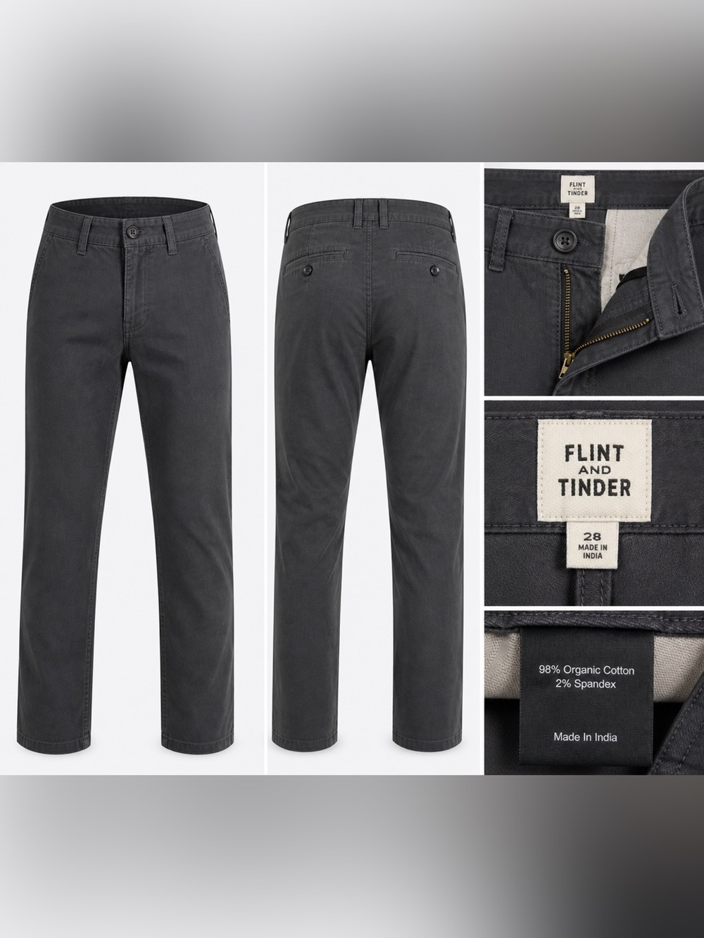 Flint and Tinder 365 Pant Slim Fit Size 28 Charcoal